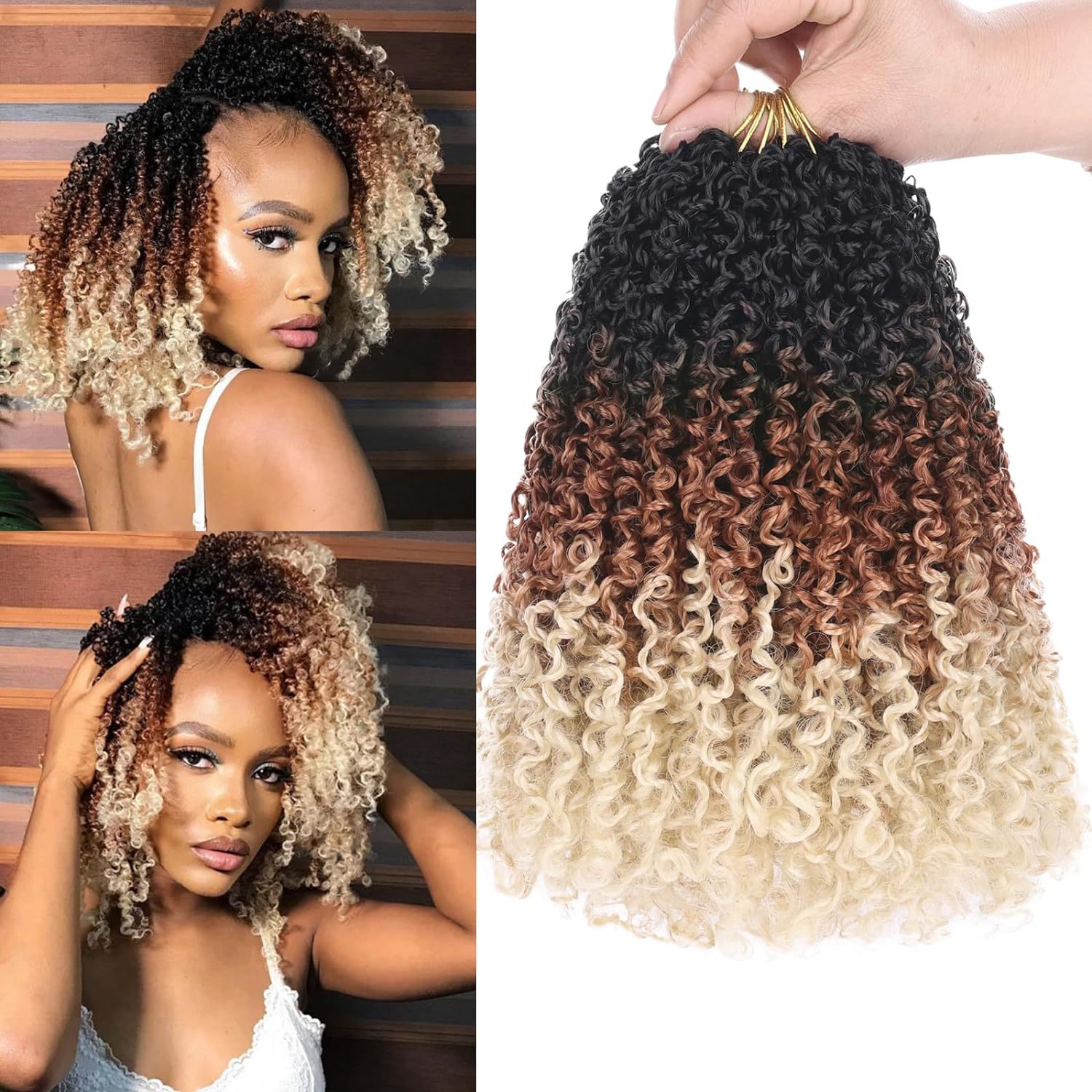 Synthetic Fiber Wig8 Inches24 StrandsCrocheted Small CurlsIrregular Style 8