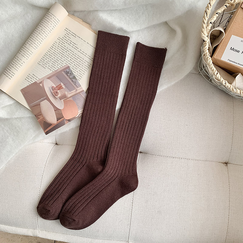 Solid-color Vertical-striped JK-style Long Socks