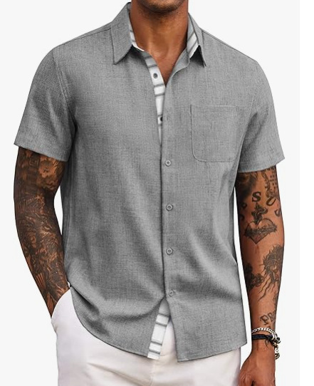 Loose-fitting Solid-color Linen Shirt For Men 15