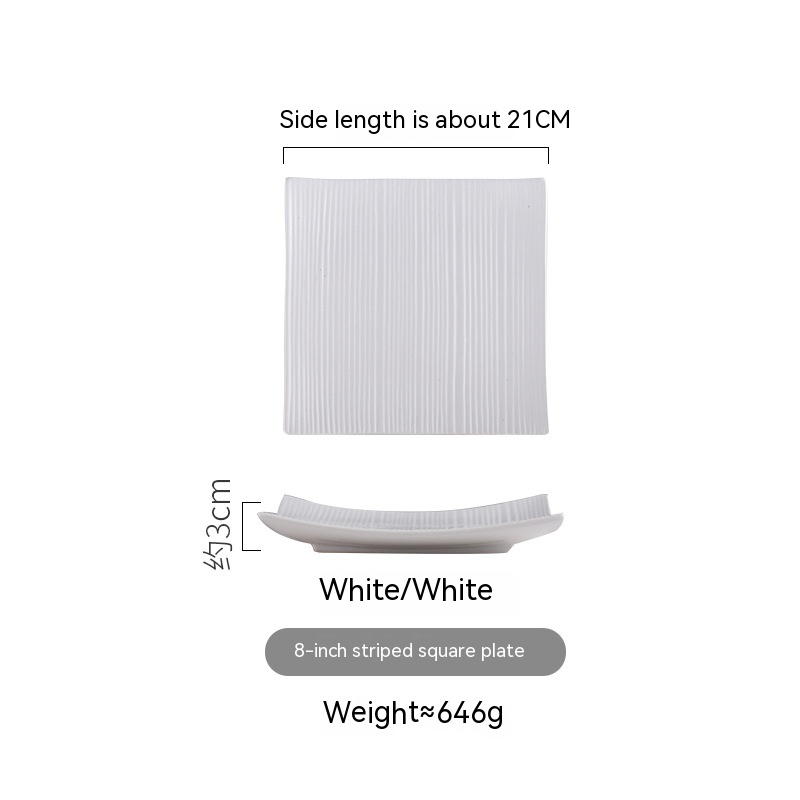 Striped Square Plate White