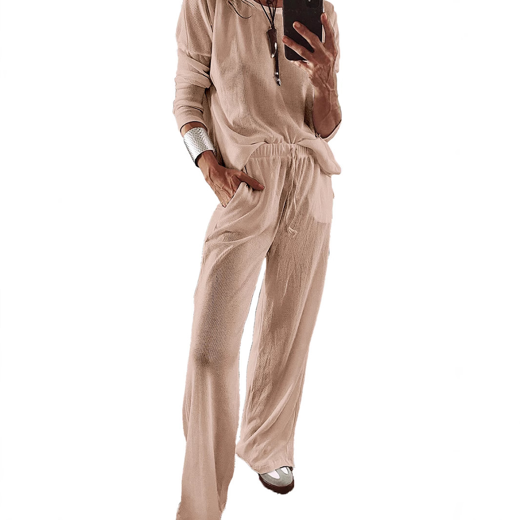 Simple Versatile Relaxed-fit Textured Casual Womens Set