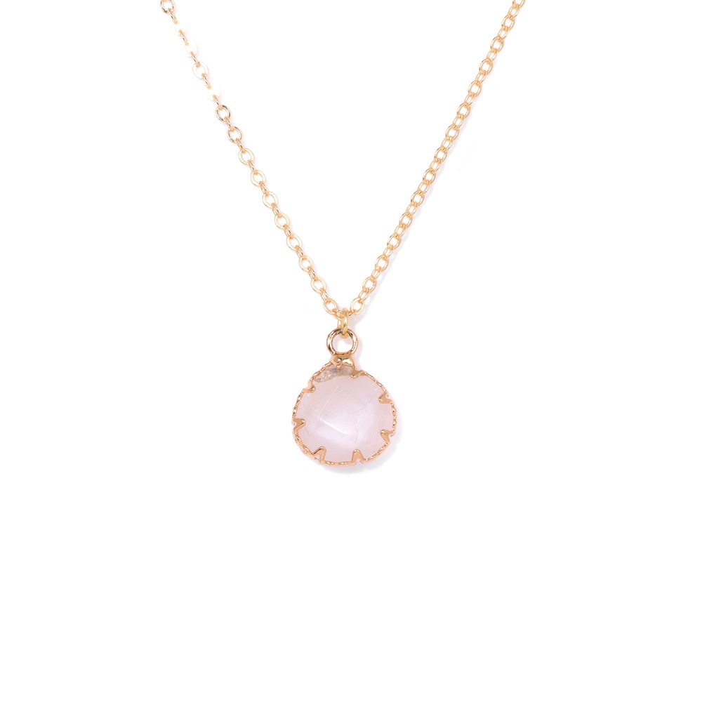 Natural Stone Powder Crystal Pendant Necklace Simple Beach Style Chain