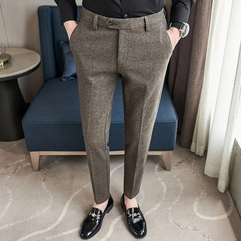 Sanded Fabric Men's Slim-fitting Small Straight Pants