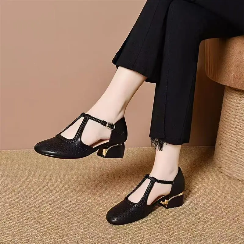 Chunky-heeled Soft Leather Cutout Closed-toe Sandals For Women