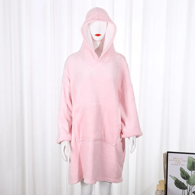 750g Home Fleece Hooded Nightgown Sweater - Baby Powder