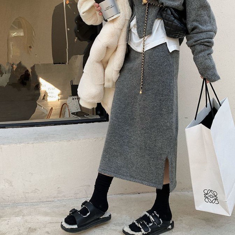 Women's Retro Fashion Autumn Hooded Sweater Cardigan Skirt Suit