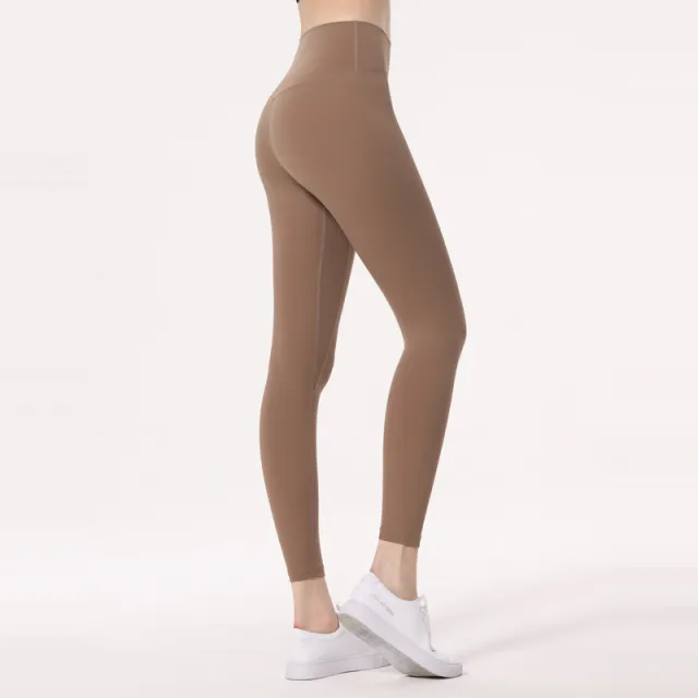 Women's Fashion Temperament Pure Color High Waist Brushed Yoga Pants Cocoa Brown - Shop at LoveMi