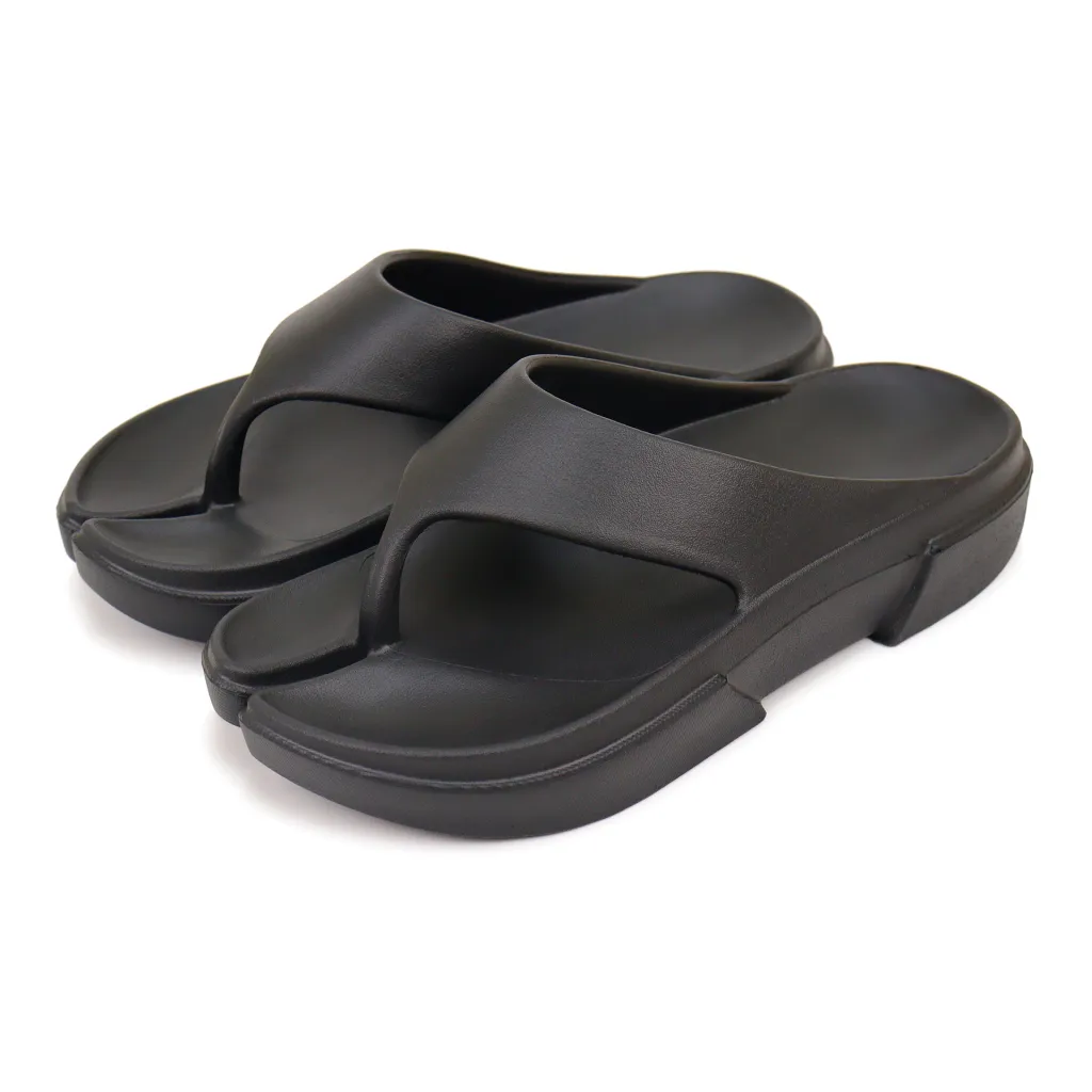 Thick-soled Horseshoe Flip Flops Comfortable Soft Couple - Black