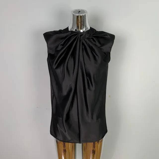 Twist Pleated Single breasted Sexy All matching Sleeveless Shirt Black - Shop at LoveMi