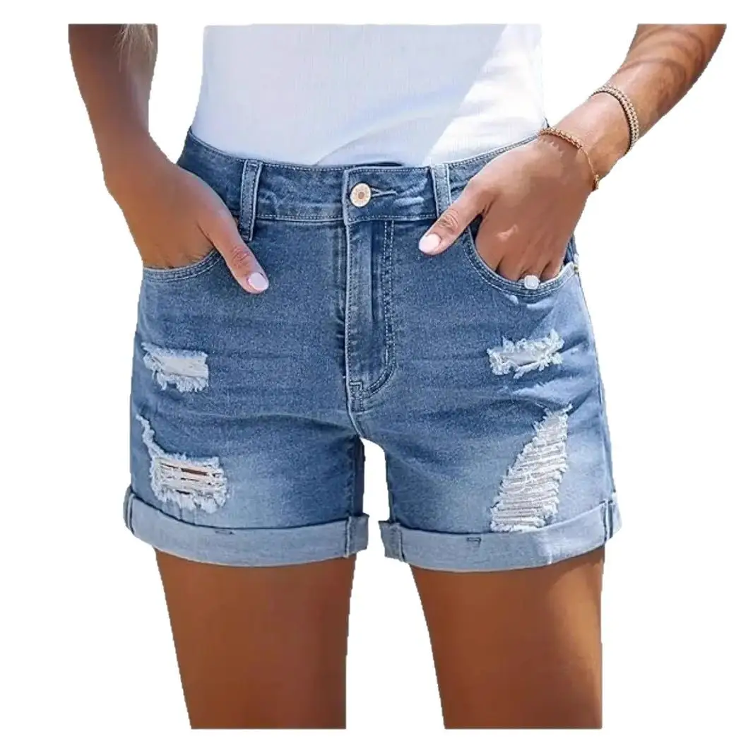 Straight-leg Casual Denim Shorts For Women