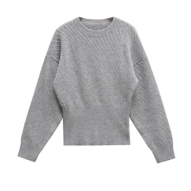 Women's Autumn And Winter Ribbed Woven O neck Short Knitted Long Sleeve Sweater Picture Color L - Shop at LoveMi