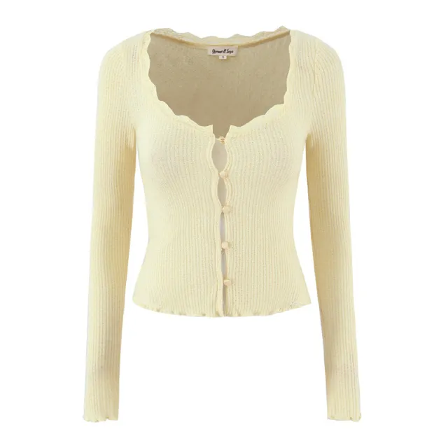 Retro Light Yellow Lace Collar Knitted Cardigan Yellow - Shop at LoveMi