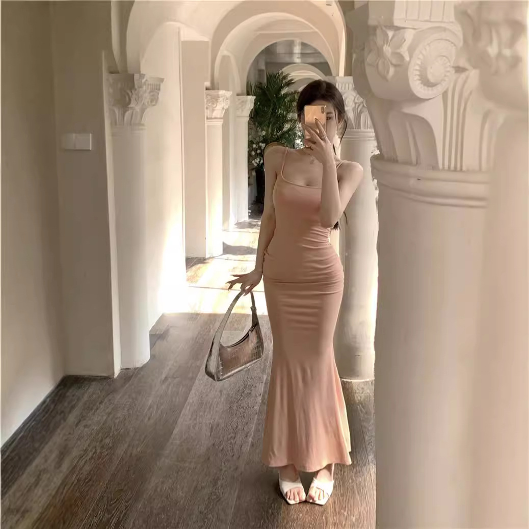 Sexy Strap Dress Elegant Sheath Fishtail Maxi Dress For Pear-Shaped Figures