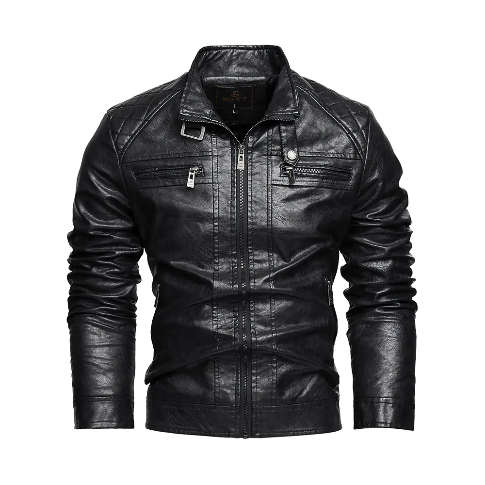 Personalized Trendy Pocket Pu Leather Coat Men Jacket