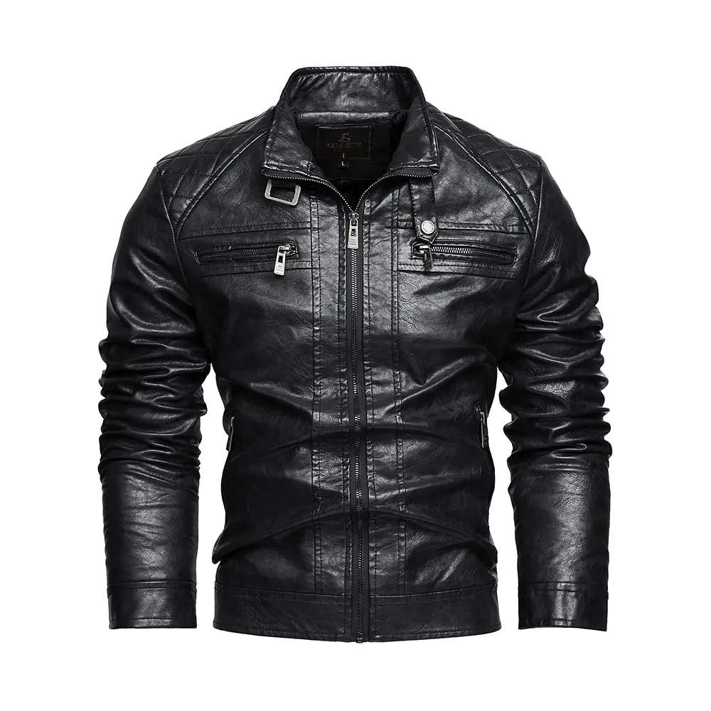 Personalized Trendy Pocket Pu Leather Coat Men