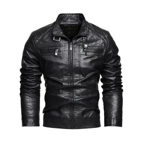 Personalized Trendy Pocket Pu Leather Coat Men Jacket