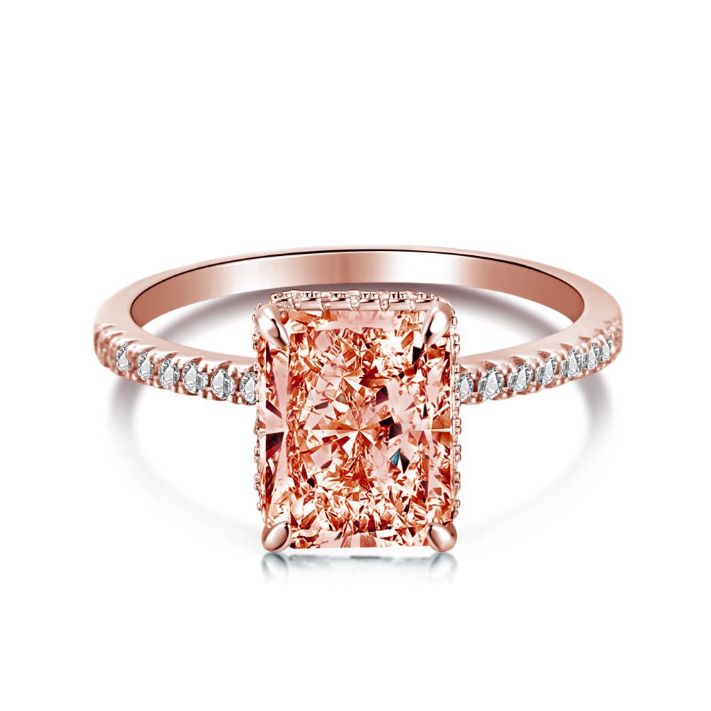 S925 Sterling Silver Ring Female Square Diamond Ice Zircon