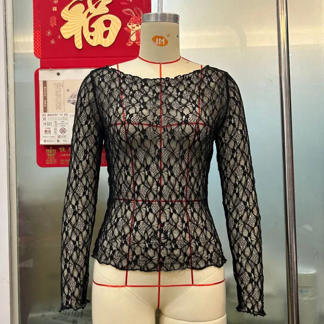 Women's Lace Mesh T shirt Wavy Top Black - Shop at LoveMi