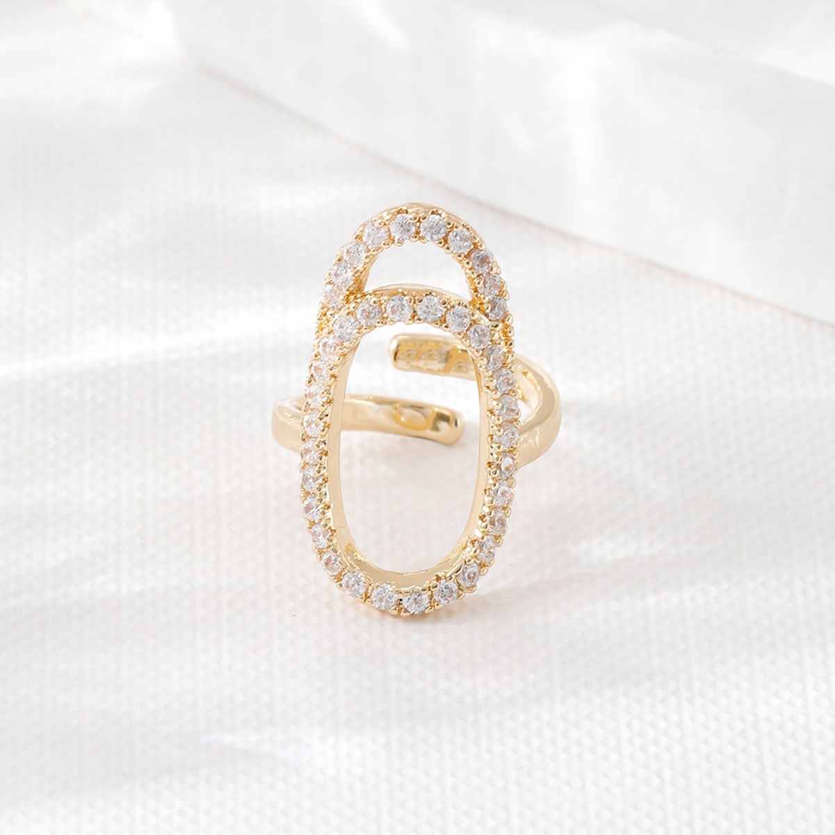 Women's Geometric Diamond-embedded Open Nail Ring