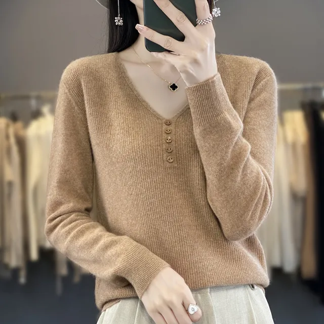 Women's Long sleeved Sweater Top With Tie Buckle Camel - Shop at LoveMi