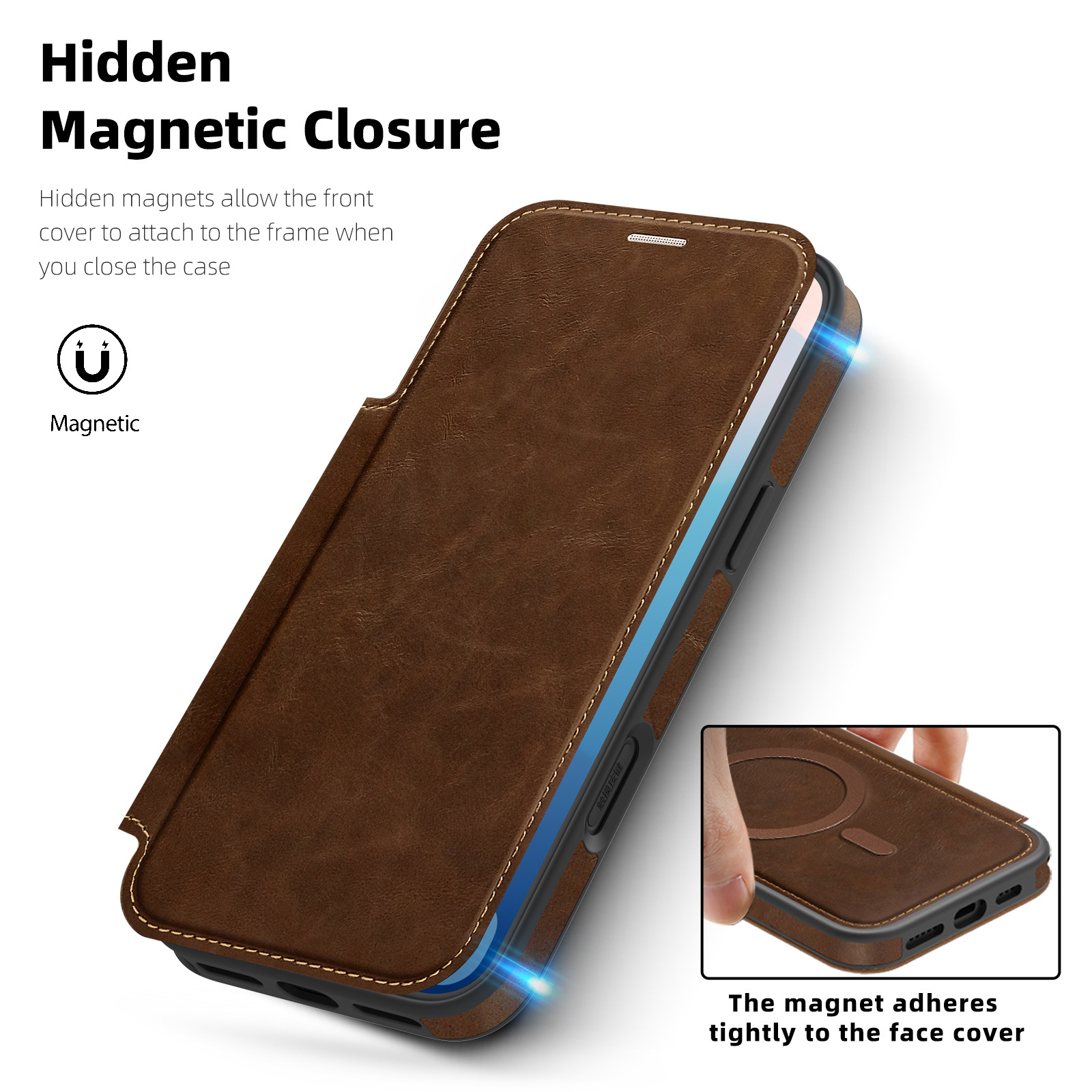Solid-color, Minimalist, Versatile Magnetic Leather Phone Case 10