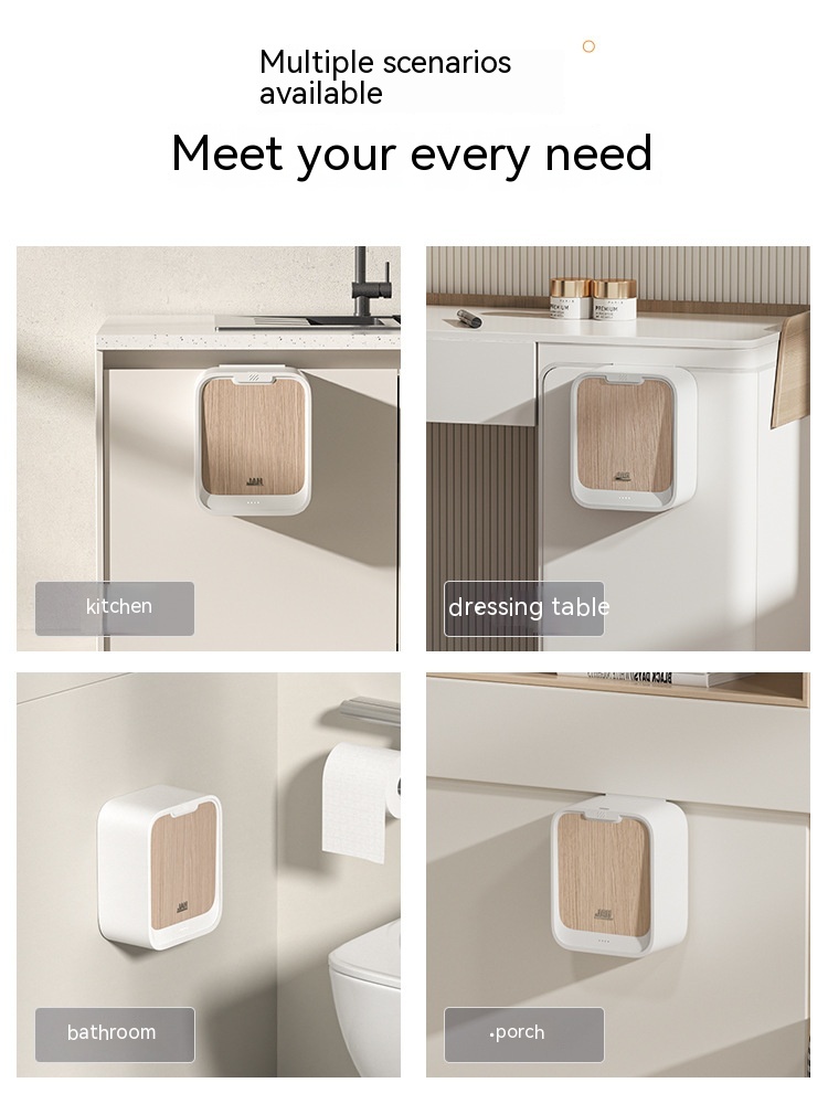 Light Luxury Kitchen Inductive Ashbin Wall Hanging Household Toilet With Lid Wood Grain Smart Hanging Storage