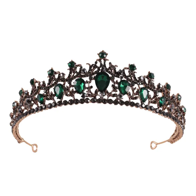 Baroque Vintage Bridal Crown Hair Accessories Ancient Kc Gray Diamond Green - Shop at LoveMi