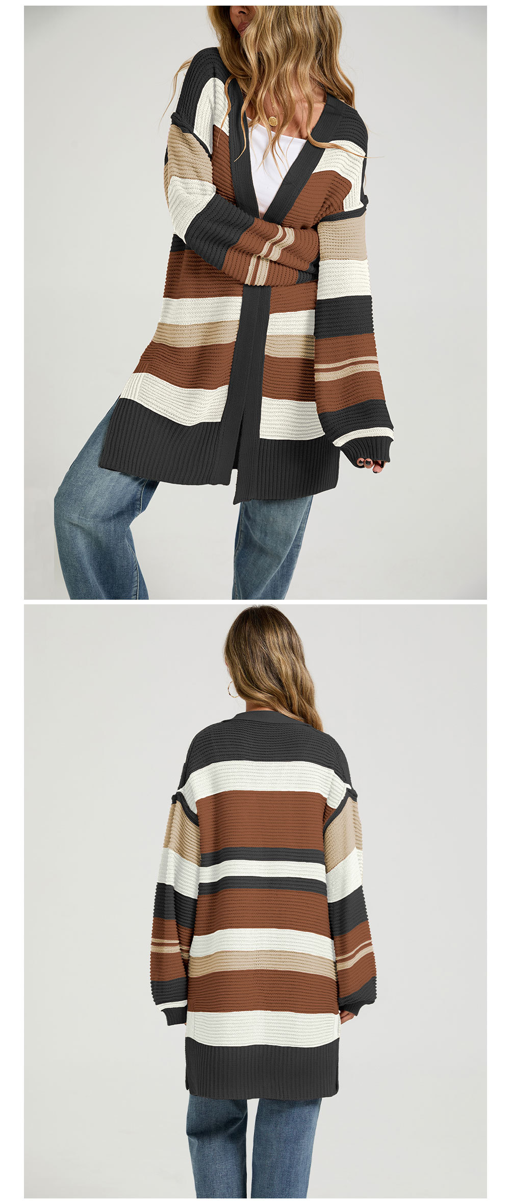 Women's color-block cardigan coat back view