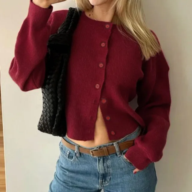 European And American Early Autumn Retro Knitted Top For Women Wine Red - Shop at LoveMi