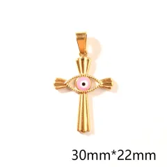 Women's Vintage Epoxy Cross Punk Necklace Pendant - Pink Epoxy Cross - View 1