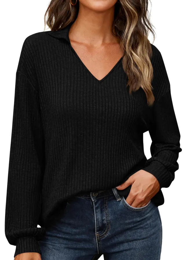 Sunken Stripe Thermal Sweater Bottoming Shirt Black - Shop at LoveMi