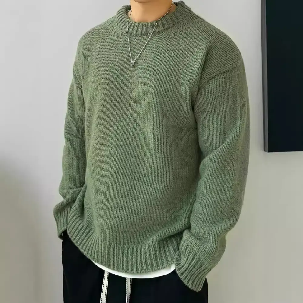 Solid Color Loose Knitted Pullover Leisure Japanese-style Retro Long