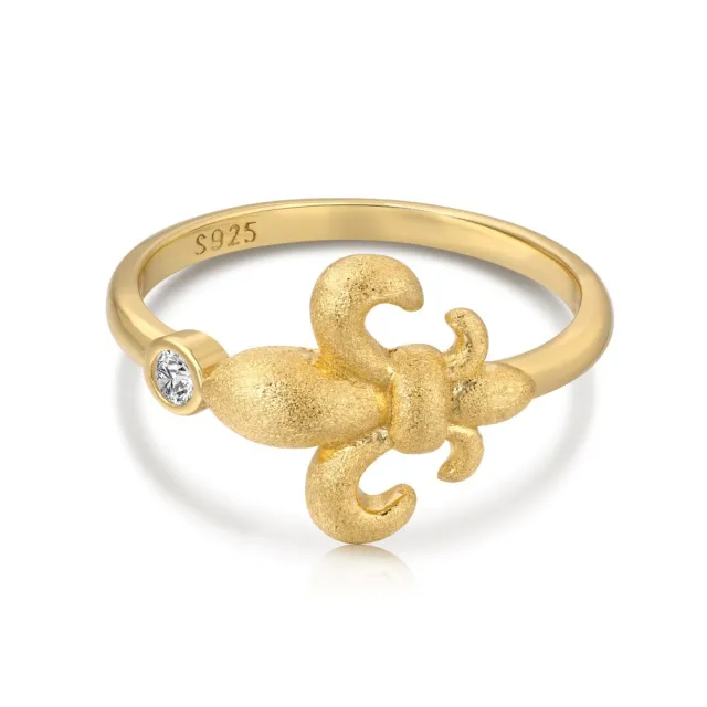 S925 Sterling Silver Ring Female Flower de Luce Shape Zircon Gold - Shop at LoveMi