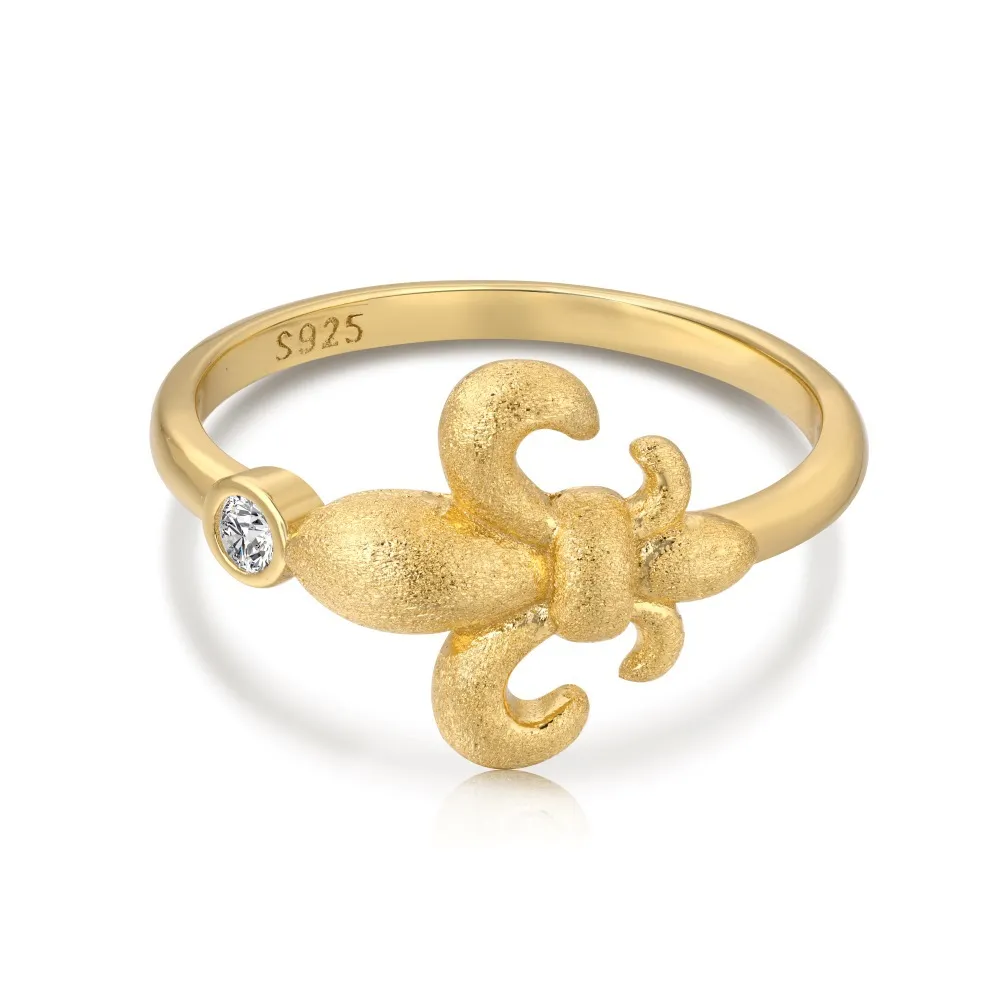 S925 Sterling Silver Ring Female Flower-de-Luce Shape Zircon - Gold