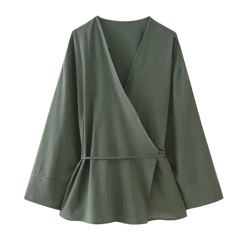 Casual Loose Tied Pajamas Trousers Suit - Army Green Coat