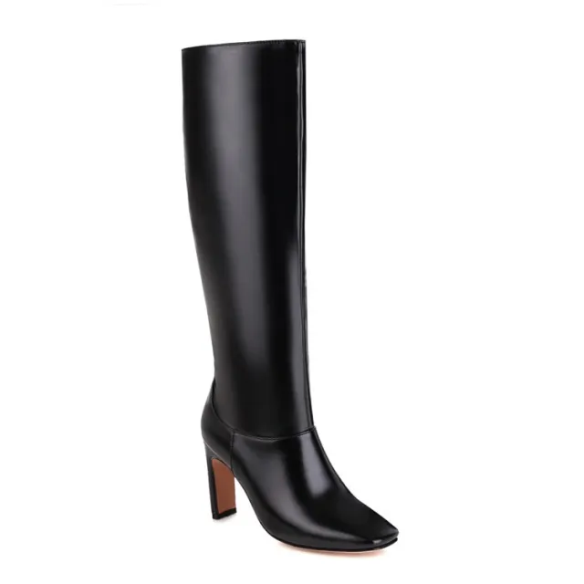 European And American Plus Size Boots Thick Heel Below The Knee Black - Shop at LoveMi