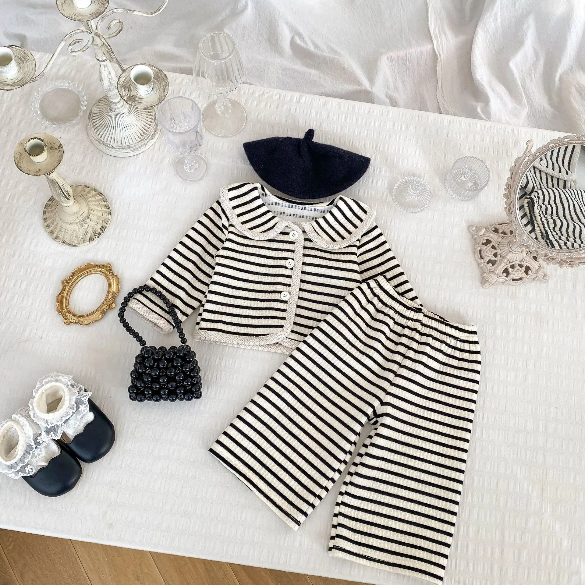 Little Girls Lapel Collar Long-Sleeve Jacket