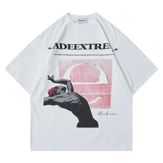 Street Printing Men's Clothing Washed And Worn Loose Casual Short Sleeve White - Shop at LoveMi