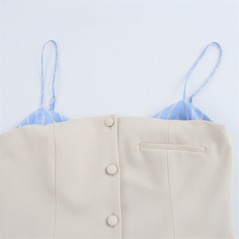 Women's Fashion Sexy Poplin Splicing Sling Dress