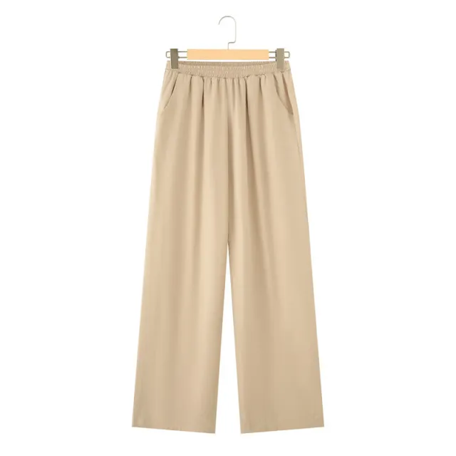 Long Sleeve Shirt Loose Wide Leg Pants Casual Two piece Suit Champagne Pants M - Shop at LoveMi