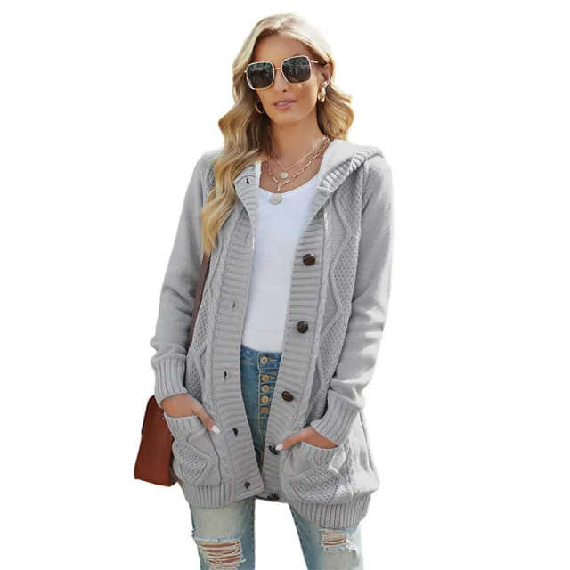 Women's Winter Solid Color Mid length Cardigan Sweater Coat Gray - Shop at LoveMi