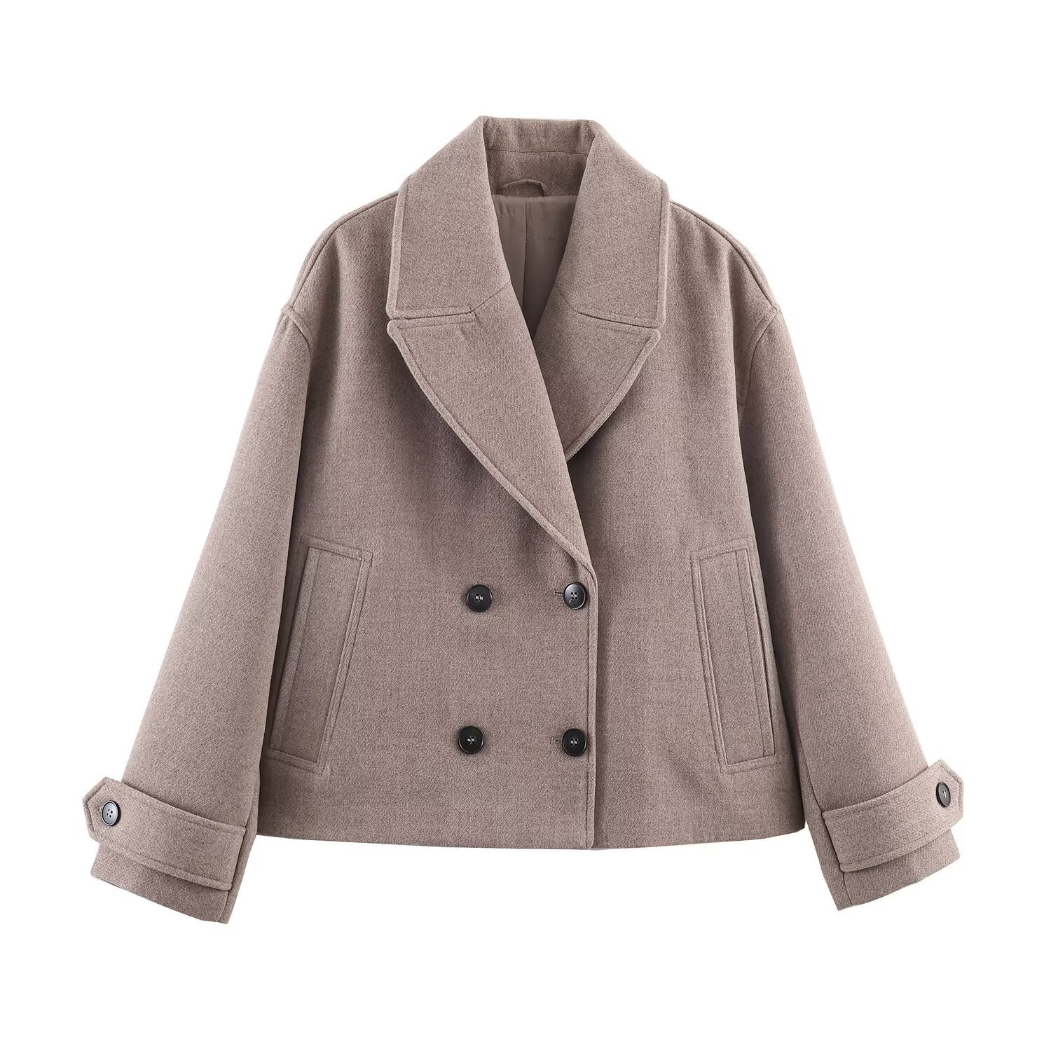 Fashionable Double-breasted Short Wool Jacket