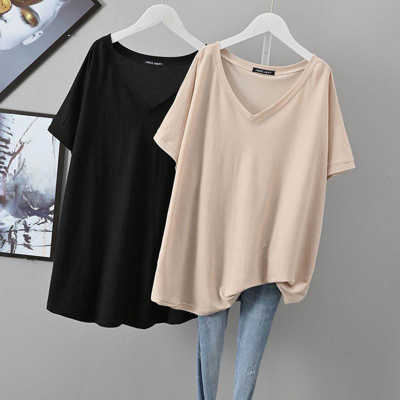 Womens Short-sleeve V-neck Base T-shirt Top