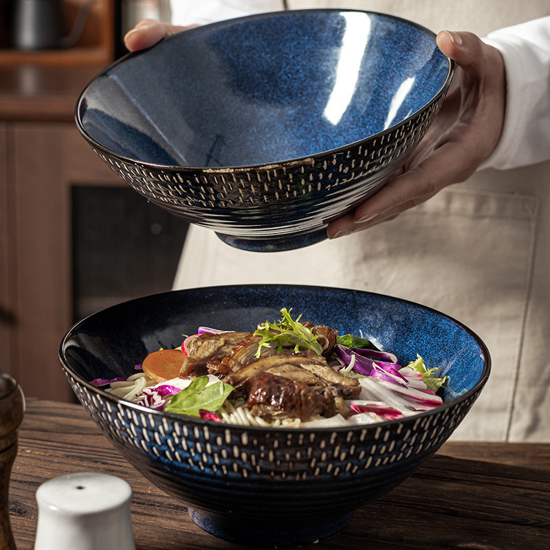 Japanese-style High-legged Powder Ceramic Noodle Bowl