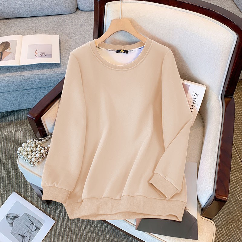New Long Sleeve Sweater Solid Color Loose Top Coffee - Shop at LoveMi