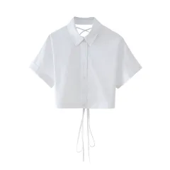 Preppy Style Fashion Sweet Short Back Lace-up Shirt - White - View 1