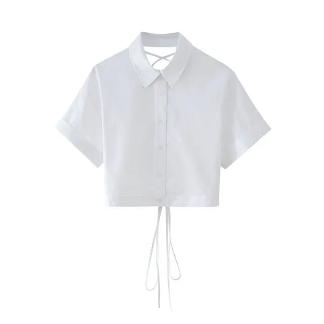 Preppy Style Fashion Sweet Short Back Lace up Shirt White - Shop at LoveMi