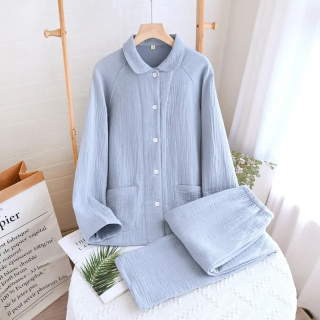 Pajamas Women's Cotton Four layer Gauze Couple Blue - Shop at LoveMi