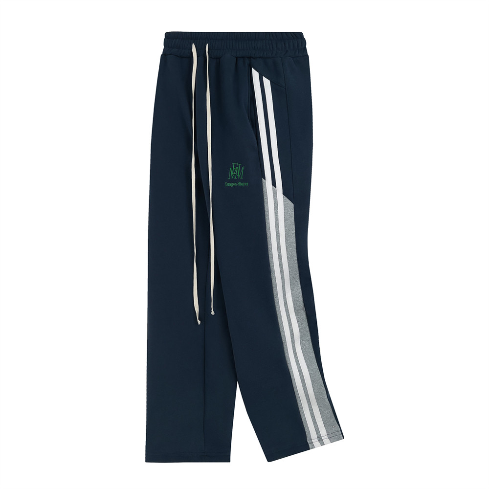 Men's Side Ribbon Matching Striped Loose Straight Pants - Image 21