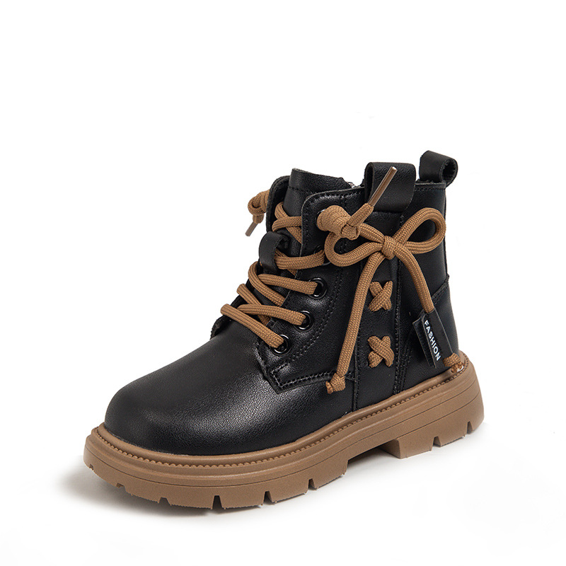 Soft Bottom Girl British Style Leather Boots Black Short Boots